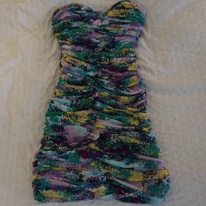 BCBGMaxazria ruched multi colored dress
